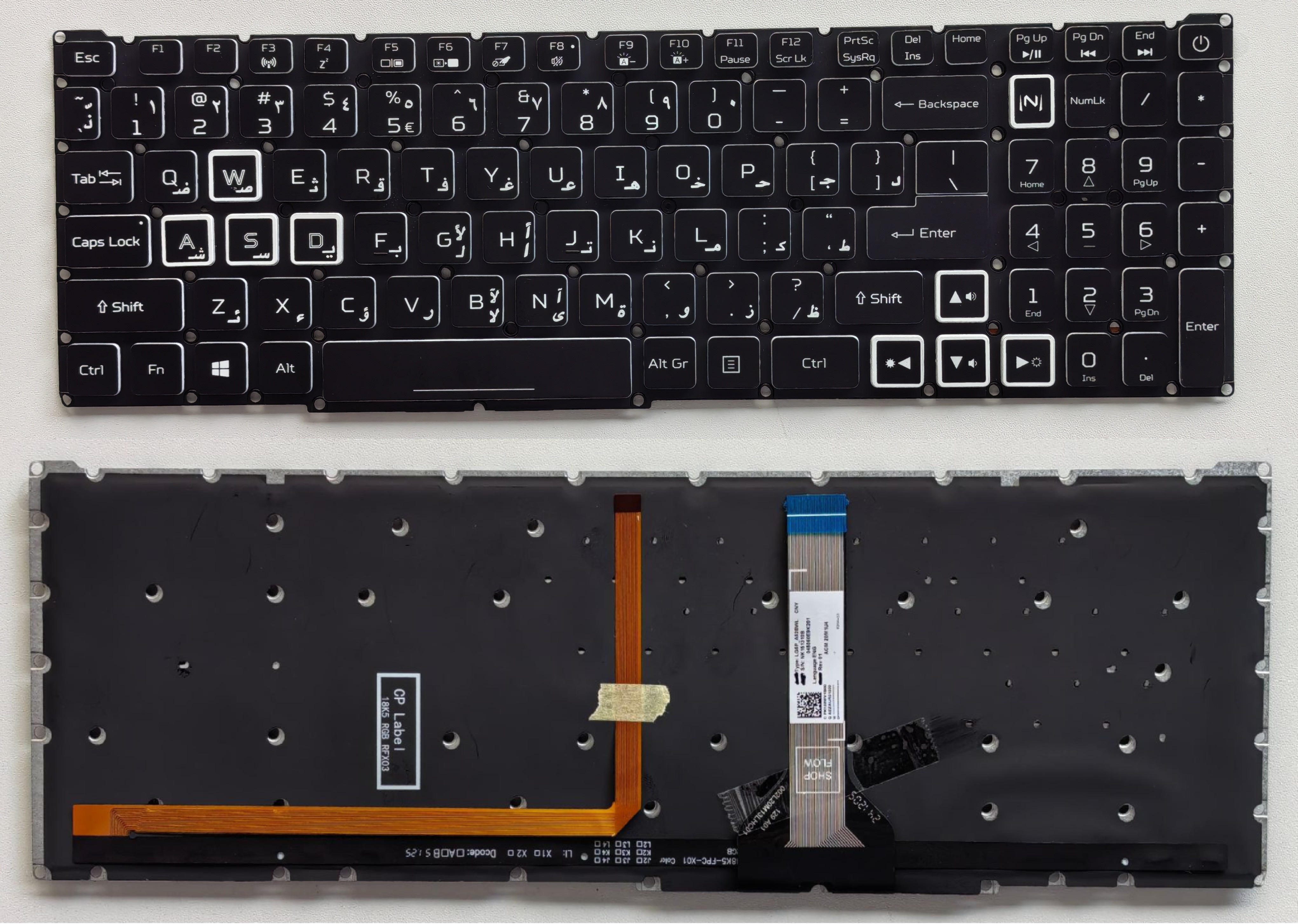 Picture of New Replacement Laptop Keyboard For ACER AN515-57/AN515-45 Colorful backlight BLACK Backlit,White Side AR Layout